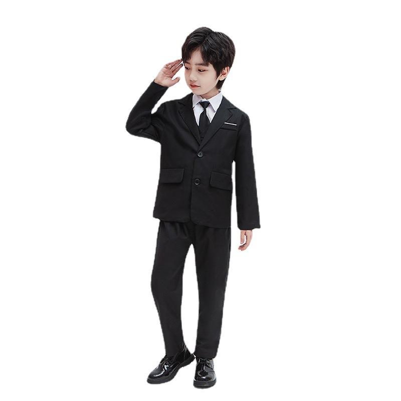 Costumes noirs et bleus marine pour garçons, tenue ajustée, tenue de porteur d'anneau, costume de spectacle de fête de mariage pour enfants, pantalon blazer pour enfants