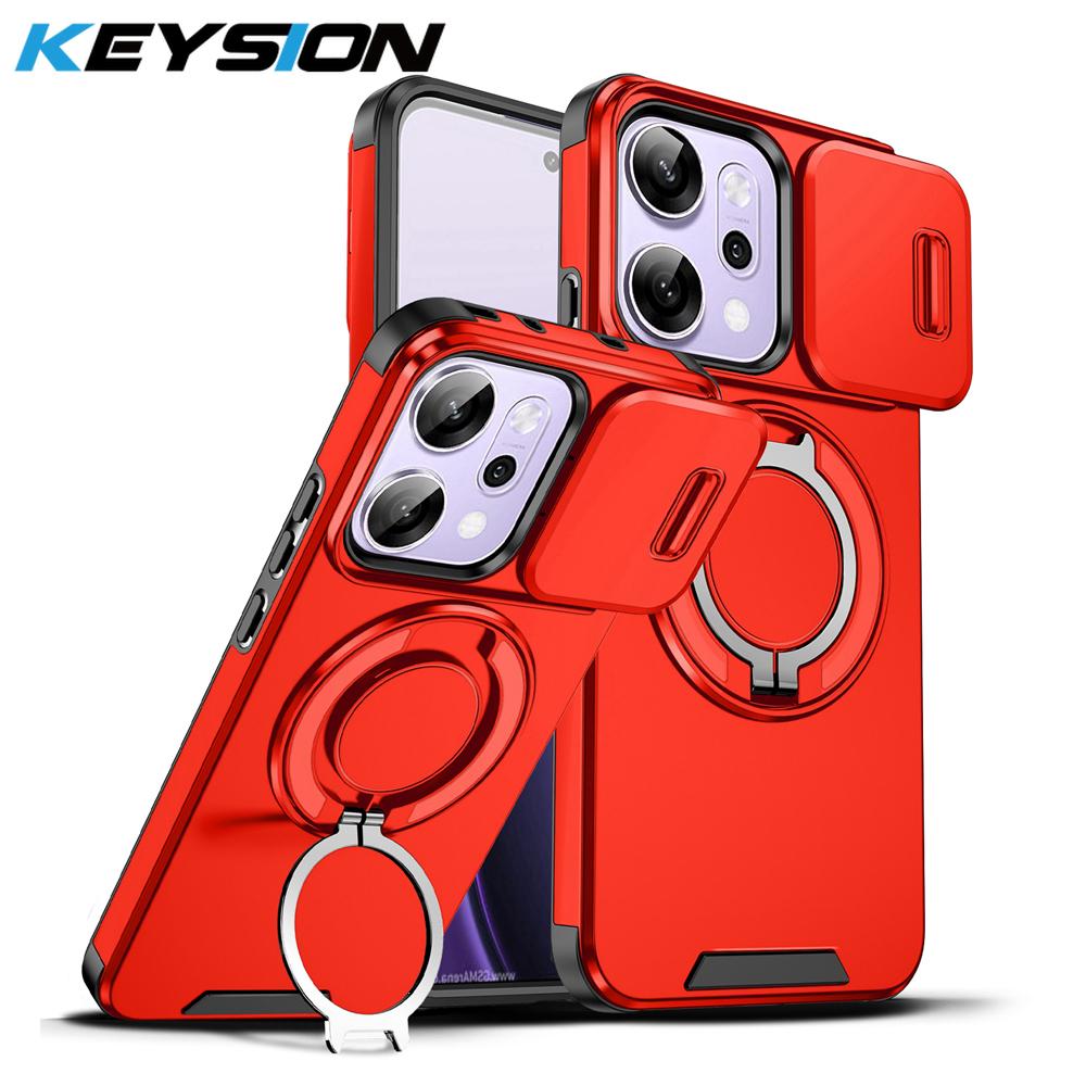 KEYSION 360° Ring Stand Phone Case for OPPO Reno14 Pro 5G Slide Camera Protection Magnetic Shockproof Cover for OPPO Reno14 F 5G
