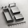 Wall-Mounted Kitchen Storage Rack, Punch-Free, Gun Gray, Knife Holder & Multi-Functional Seasoning Organizer.