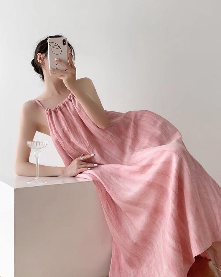 Dopamine Pink Ombre Sleeveless Summer Swing Maxi Dress
