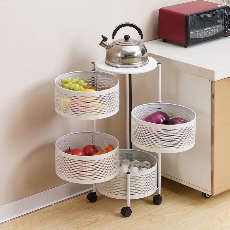 Kitchen Rotation Storage Storage Space Saving Shelf Multi-layer Round Dish Basket Cylindrical Fruits Vegetables Organization