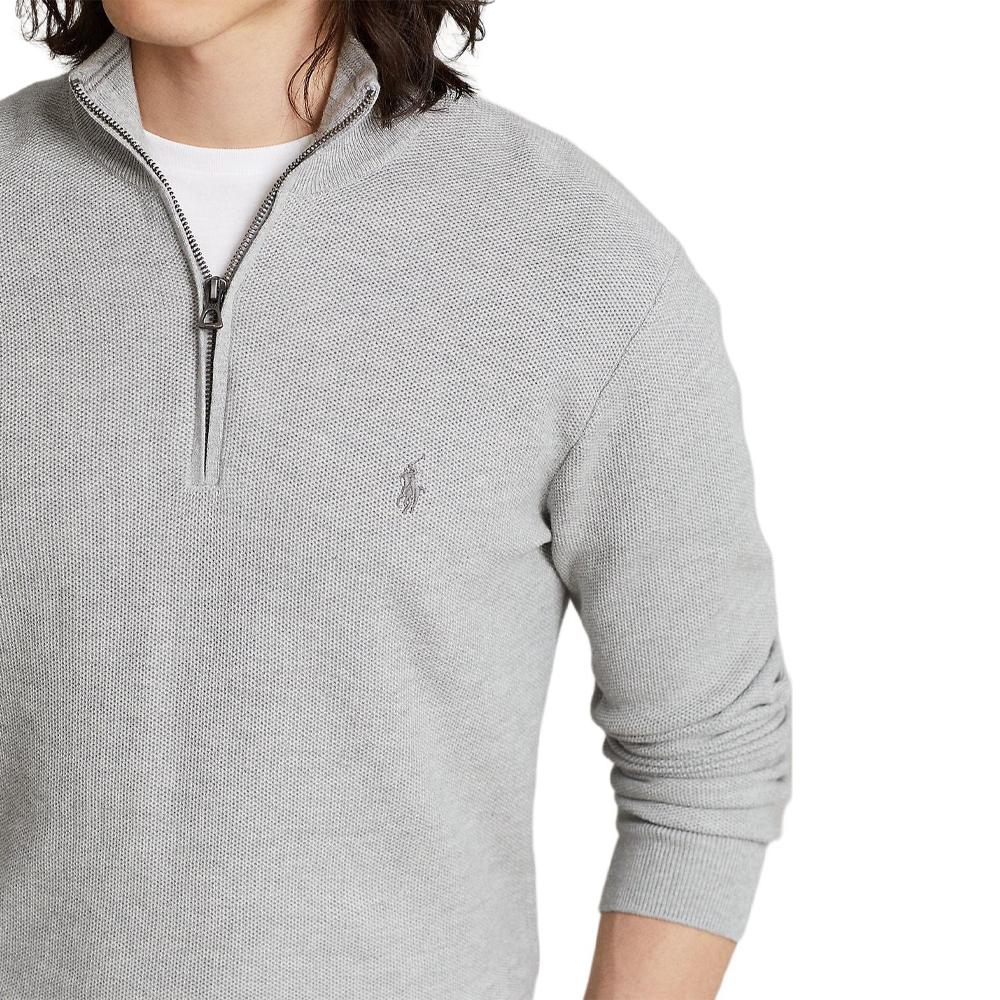 Polo Ralph Lauren Logo Embroidered Half-Zip High Neck Long Sleeve Knit Sweater Men sweater Gray 710932304-002