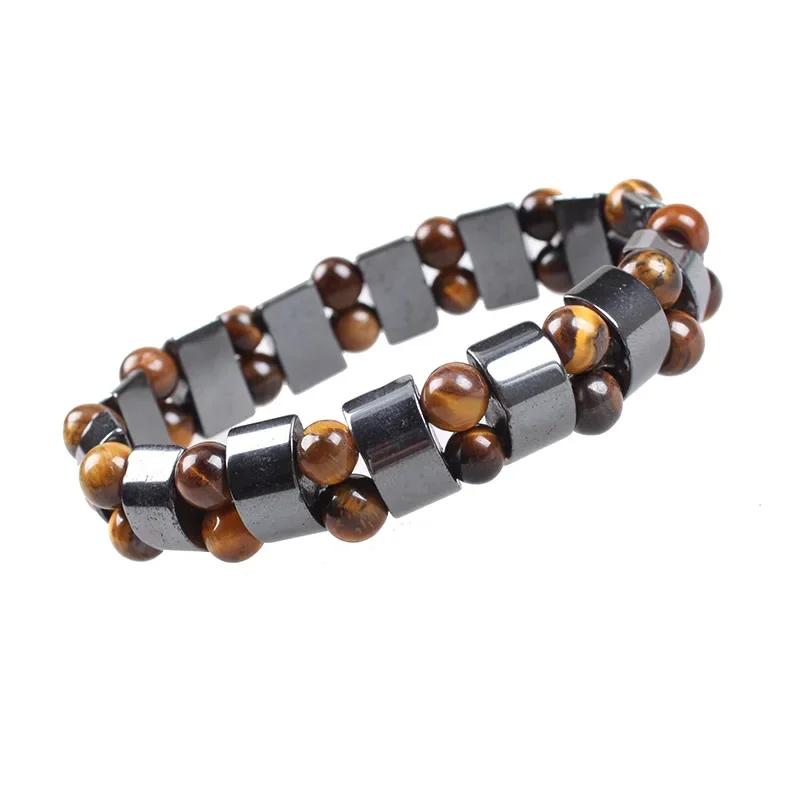 Man Woman Natural Stone Beads Tiger's Eye Hematite Charm Bracelets Men Tiger Eye & Hematite Energy Stone Bracelets Yoga Bangle
