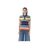 Polo Knitted Striped Button Short Sleeve Polo Shirt Women Tops Medium-Blue 211943043-004