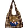 Cute cartoon embroidered tote bag large capacity Korean version plaid student shoulder bag casual going out portable shopping bag