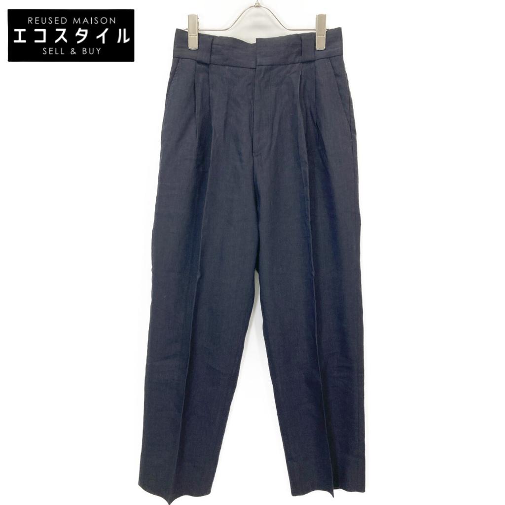 chaos Gentleman Lady Navy Rayon X Linen Two-Pleated Pants Bottoms 38 NavyUsed