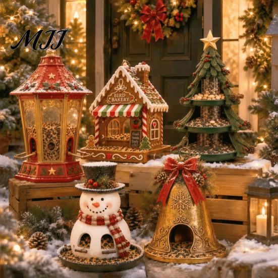 Wild Bird Feeding Station for Balcony Christmas Snowman Hanging Feeder, Resin Decorative Weatherproof Feeder Ornament Garden Yard Patio Balcony, Gift