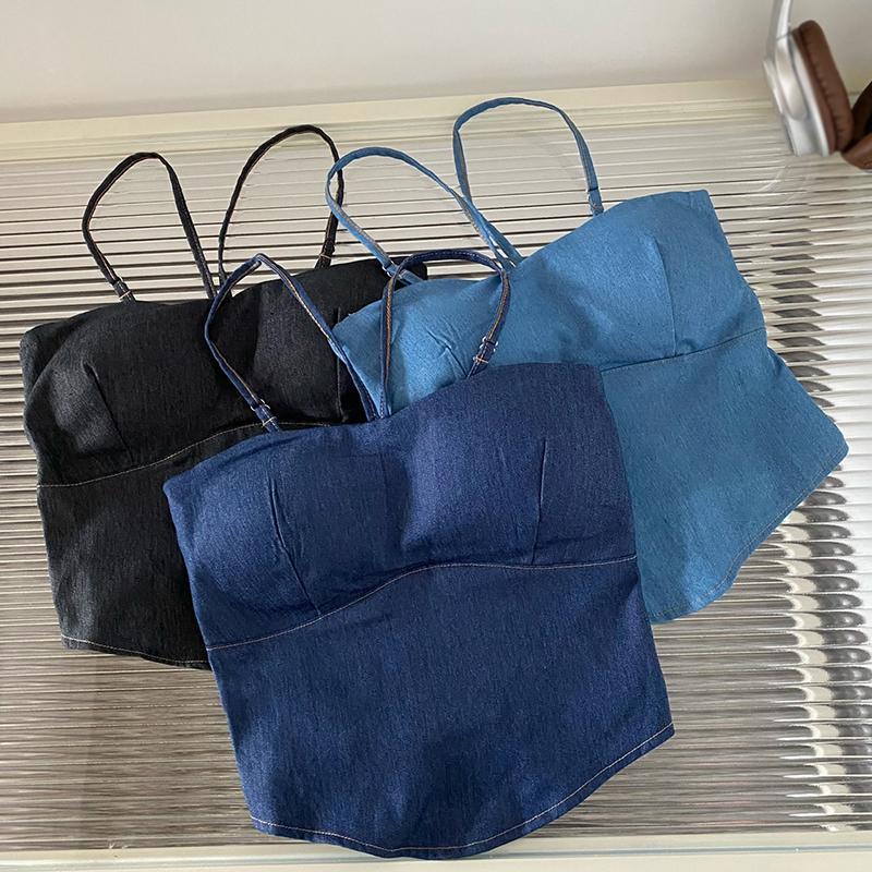 Summer Women's Camisole Slim Sexy Solid Colour Padded Summer Cowboy Tank Top