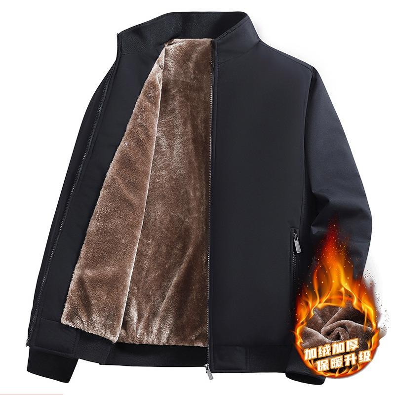 New High-end Executive Clothes Men's Warm Cotton-padded Clothes Medium and Old Autumn and Winter Fleece Thickened Plus Size Jacket