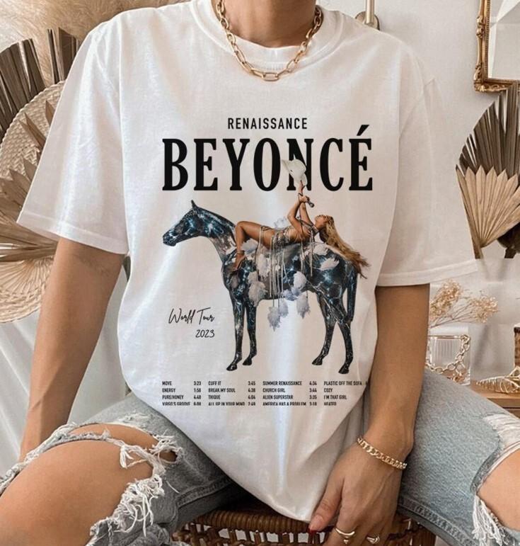 

2023 Beyonce Renaissance Tour T Shirt White Short Sleeve Cotton Tee Gift Unisex T-Shirt XXL