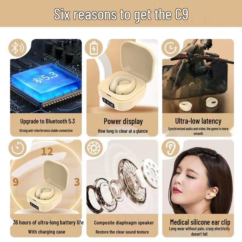 2025 New Model Bone Conduction Bluetooth Headphones: Wireless In-Ear Clip, High-End, Long-Wearing, Pain-Free Audio Experience