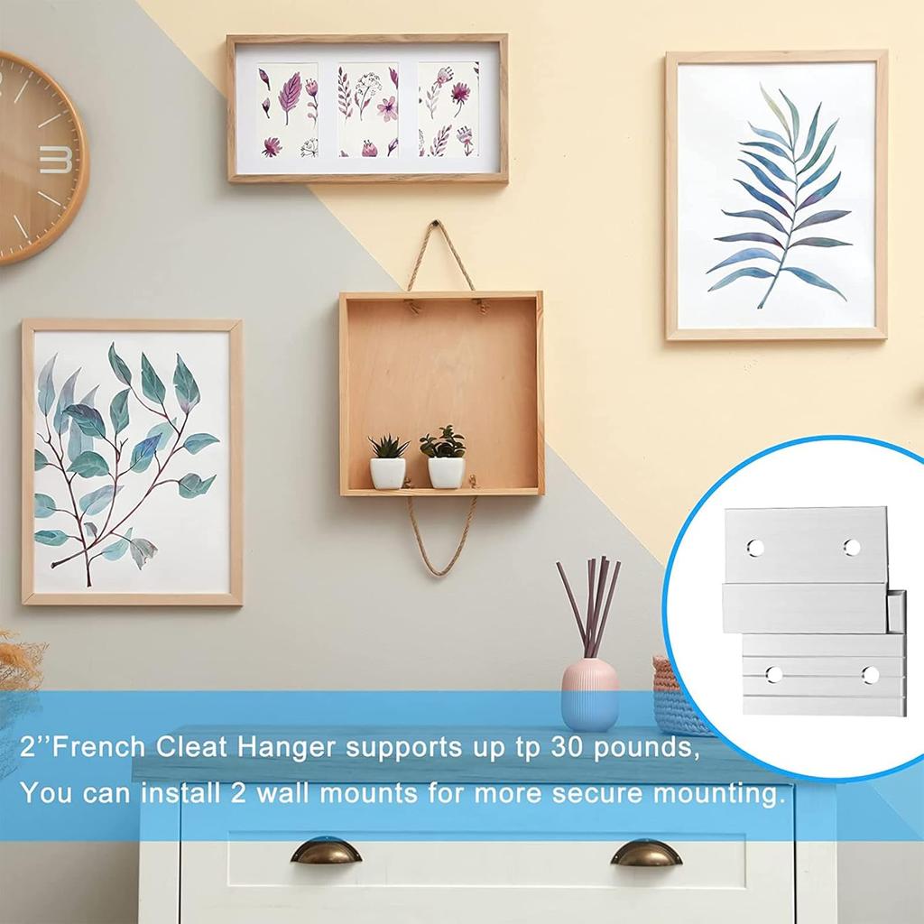 Therwen 40 Pcs French Cleat Picture Hanger Kit Heavy Duty Mirror Wall Mounting Brackets Z Clip Mirror Hanging Hardware Aluminum Hanger Supports (2