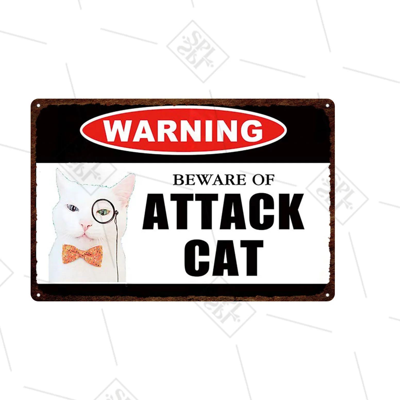 

Pet Shop Warning Sign Beware of The Attack Cat Metal Sign Animals Tin Plate Pet Shop Wall Sticker Decoration Vintage Home Decor 20x30cm（7.8x11.8inch）