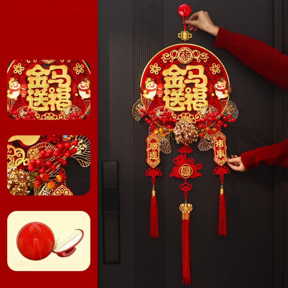 Flocking Chinese Lucky Character Pendants Handmade Traditional New Year Fu Character Pendants with Tassels Festive Atmosphere