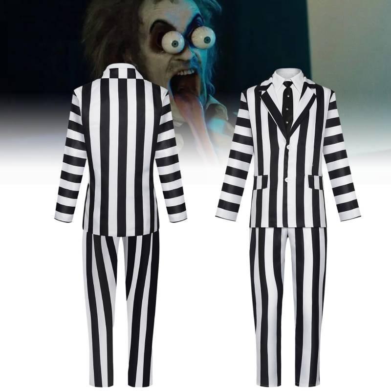 Strepitoso Completo Completo a Strisce di Michael Keaton Costume Cosplay di Halloween