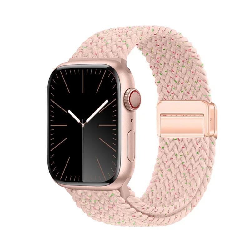 Braided Band for Apple Watch Strap 44mm 40mm 45mm 46mm 49mm 41 42 38 Magnetic Nylon Bracelet iWatch Series Se 7 6 8 9 10 Ultra 2