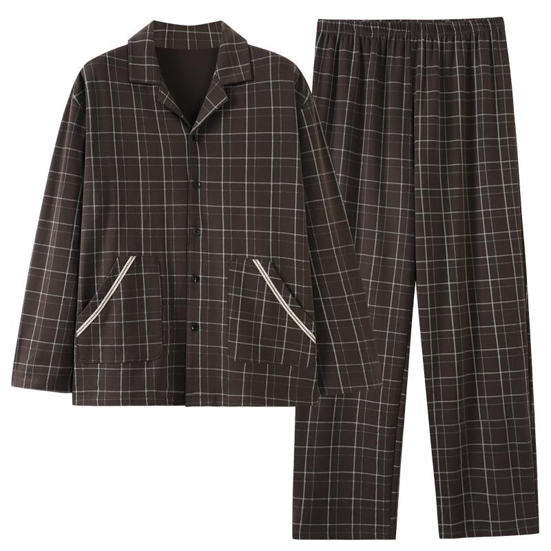 Ren Bomull Pyjamas Herr Vår Och Höst Bomull Långärmad Medium Pappa Stor Storlek Kan Bära Loungewear Utomhus