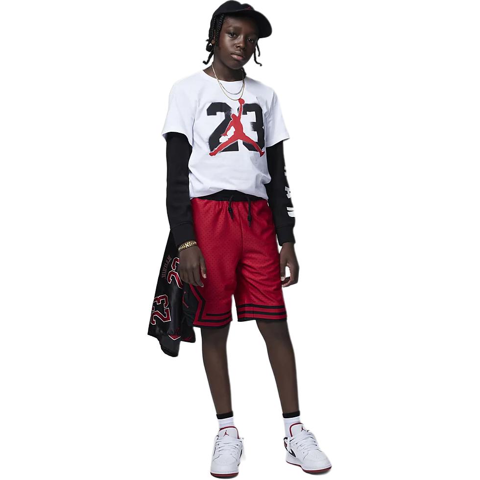 Jordan SS22 Logo Print Stripe Casual Sport Shorts Kids Bottoms Fitness-Red DR8097-687