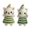 Christmas Crochet Cat Doll Patchwork Color Handcrafted Green Cream Yarns Cat Ornament Xmas Tree Decoration