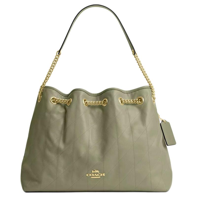 

COACH EVELYN 34 quilted details gold hardware cow leather hand shoulder bag large women s gray green золотий