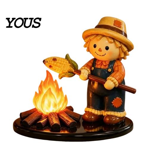 Cute Resin Spooky Decor Halloween Campfire Tealight Holder, Matte Ghost Mummy Scarecrow Figurine, Stable Niche Handmade Art Round Base Table