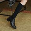 New Knitted Leather Socks with High Heels Long Tubed Boots for Women Knee Length Elastic Large Plus Velvet High Tubed Boots