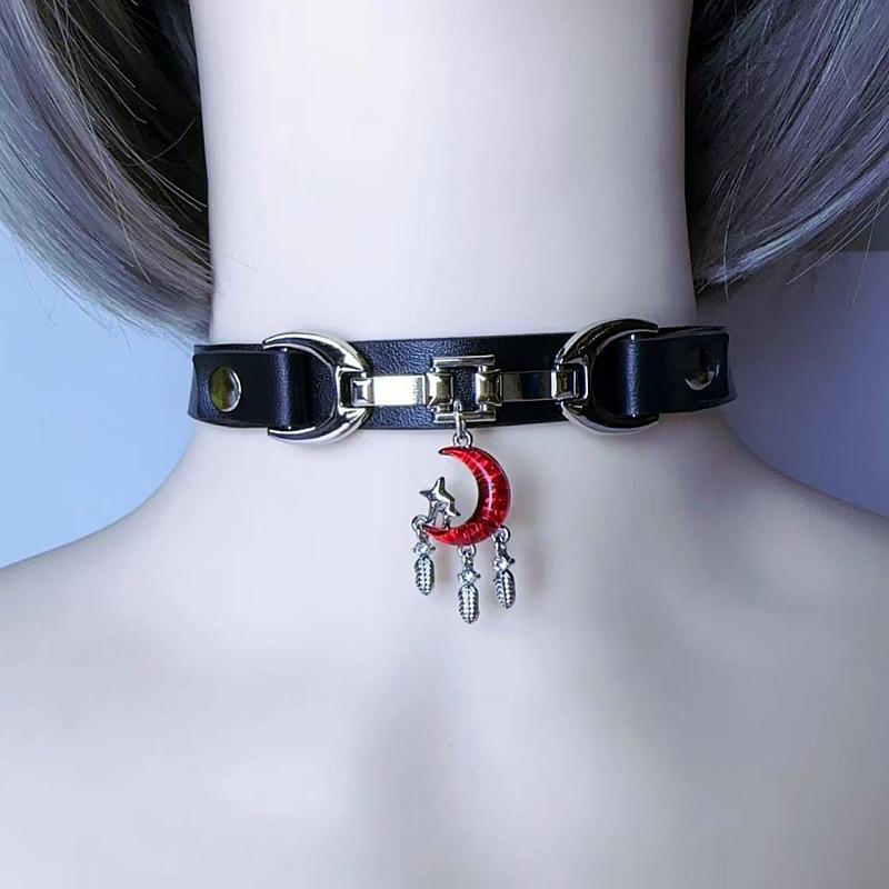Moon Star Tassel Choker, Hot Girl Leather Clavicle Necklace for Women