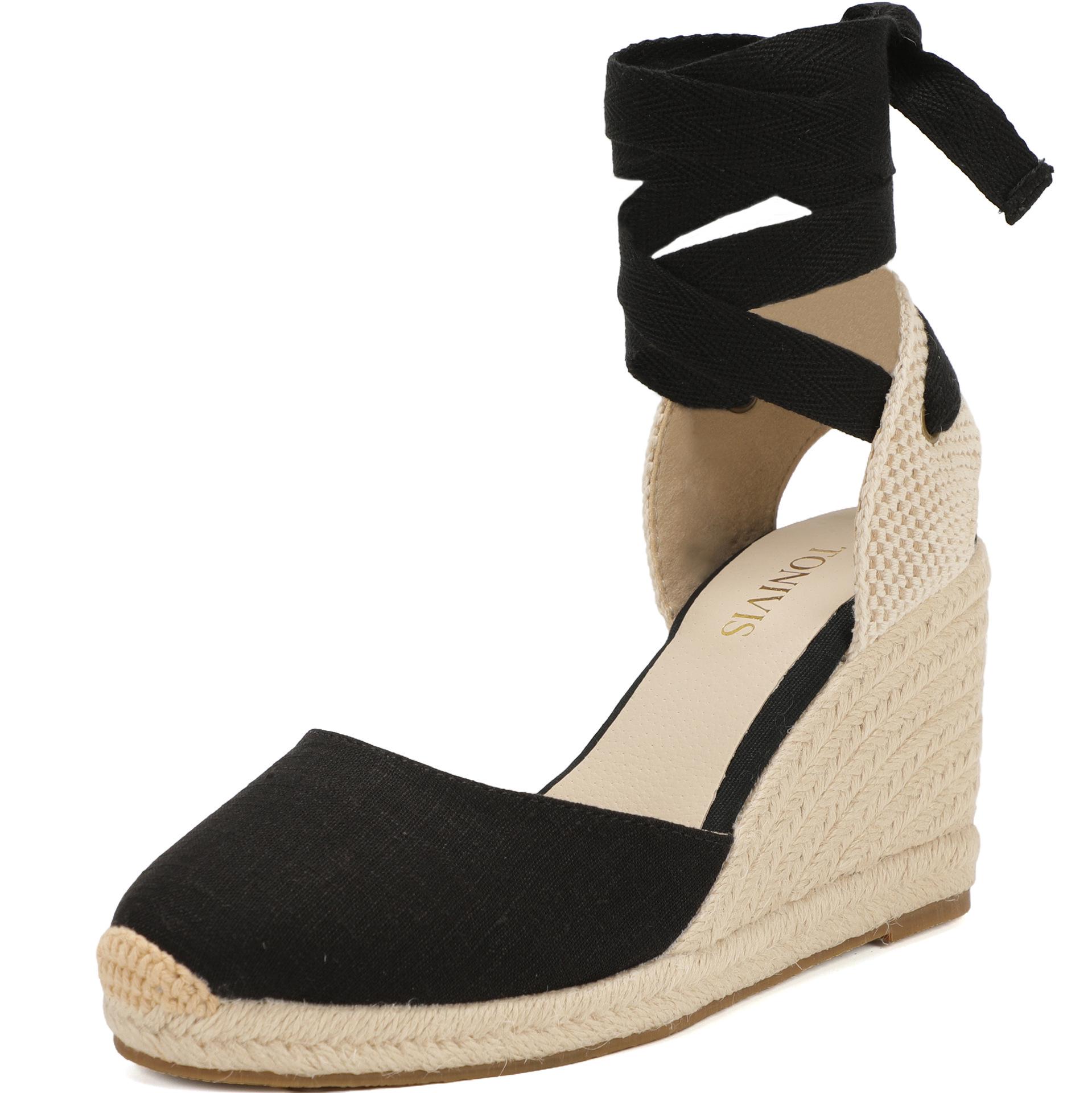

Women s Lace-up Cross Strap Wedge Heel Sandals in Solid Color US6