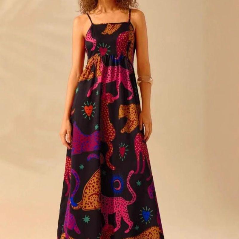 Printed Dress 2025 European and American Summer New Vacation Foreign Trade Women clothes Flowers Print Sling Dress