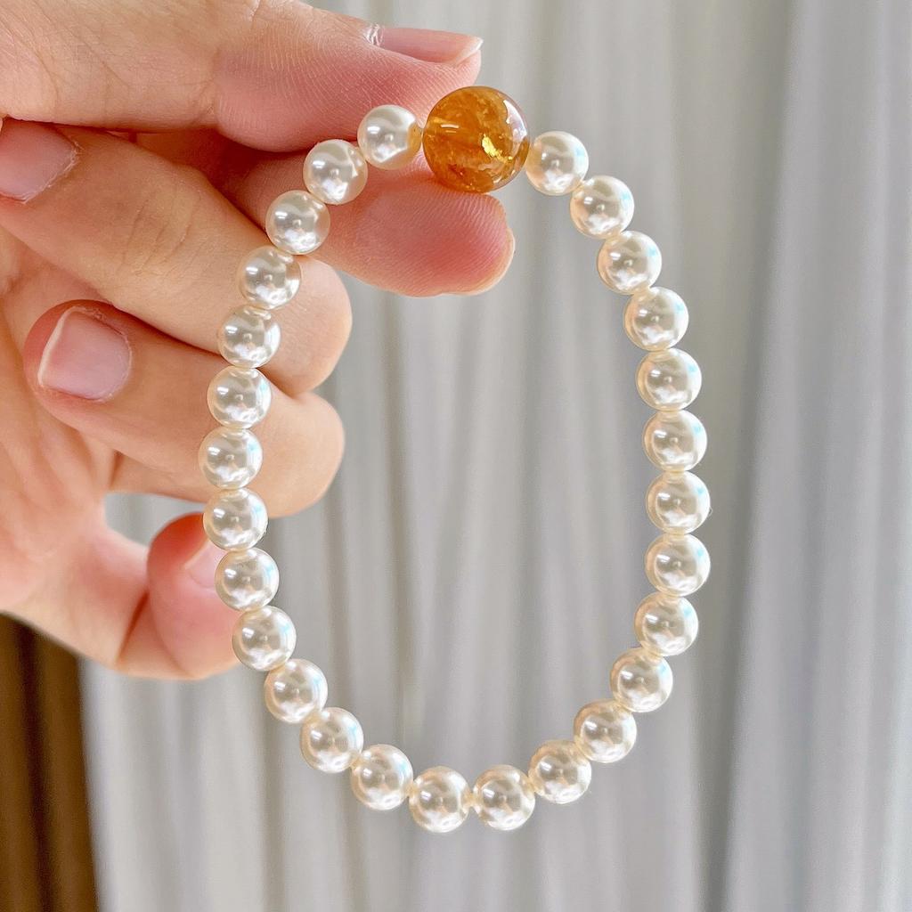 Natural Citrine Artificial Crystal Pearl Design Bracelet Bracelet.
