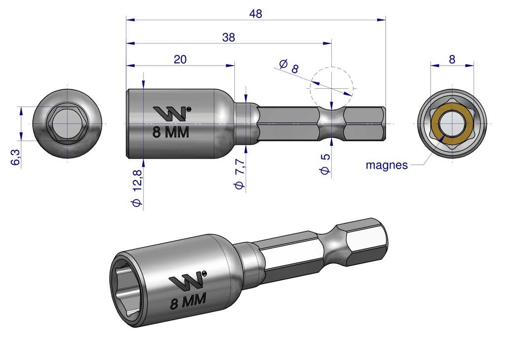 Nasadka 8Mm Z Uchwytem Narzędziowym Do Wkretarki Długość 48 Mm Waryński
