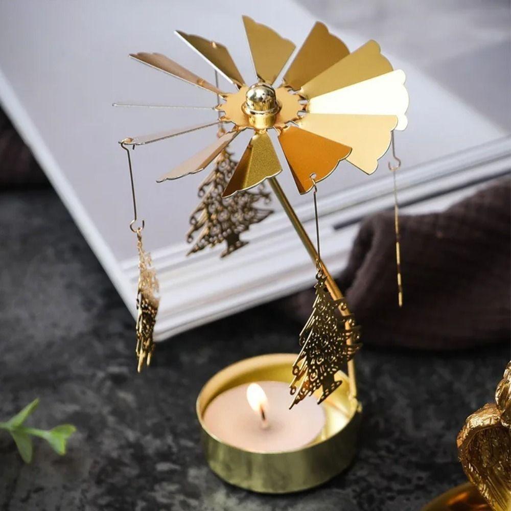 Metal Rotating Candle Holder Rotating Mechanism Transfer Windmill Tea Light Holder  Romantic Dinner