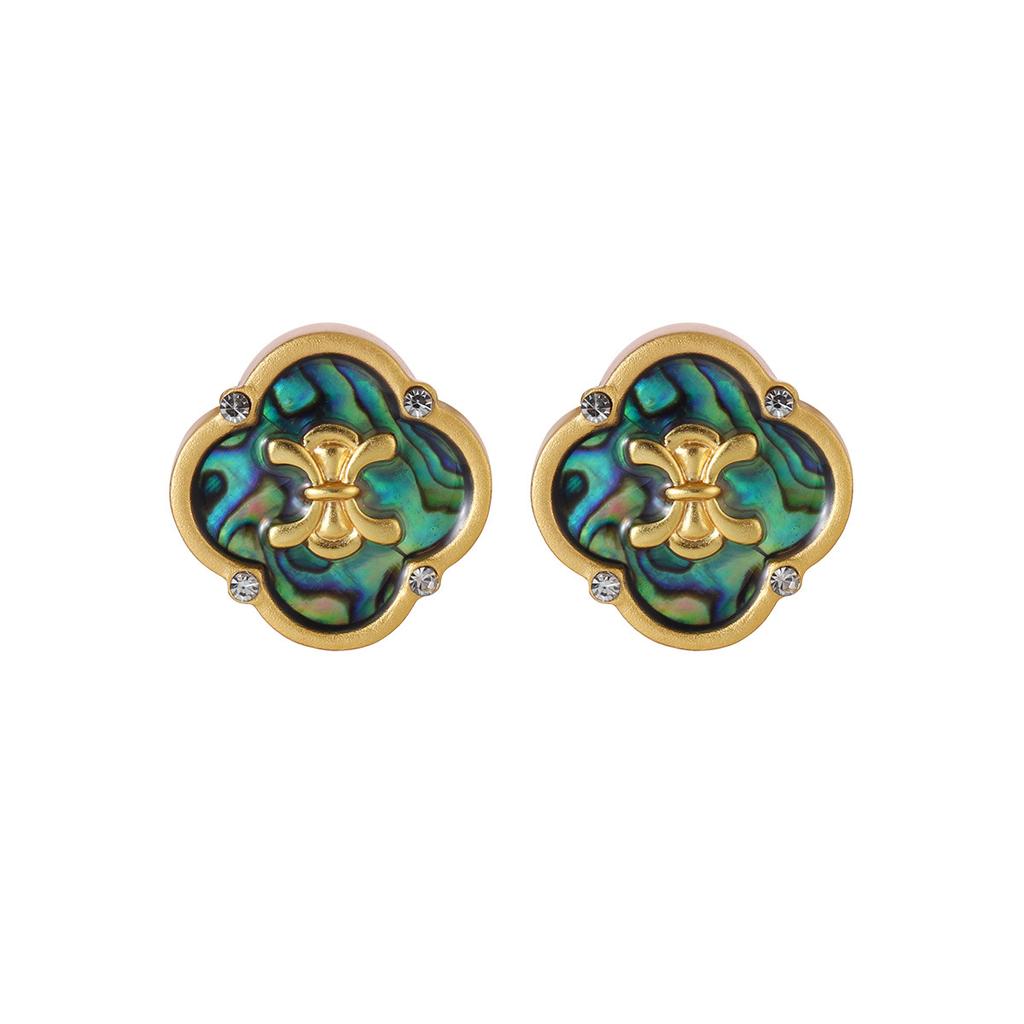 Court Style Niche Abalone Shell Stud Earrings French New Temperament Earrings Retro Geometric Diamond-set Premium Earrings