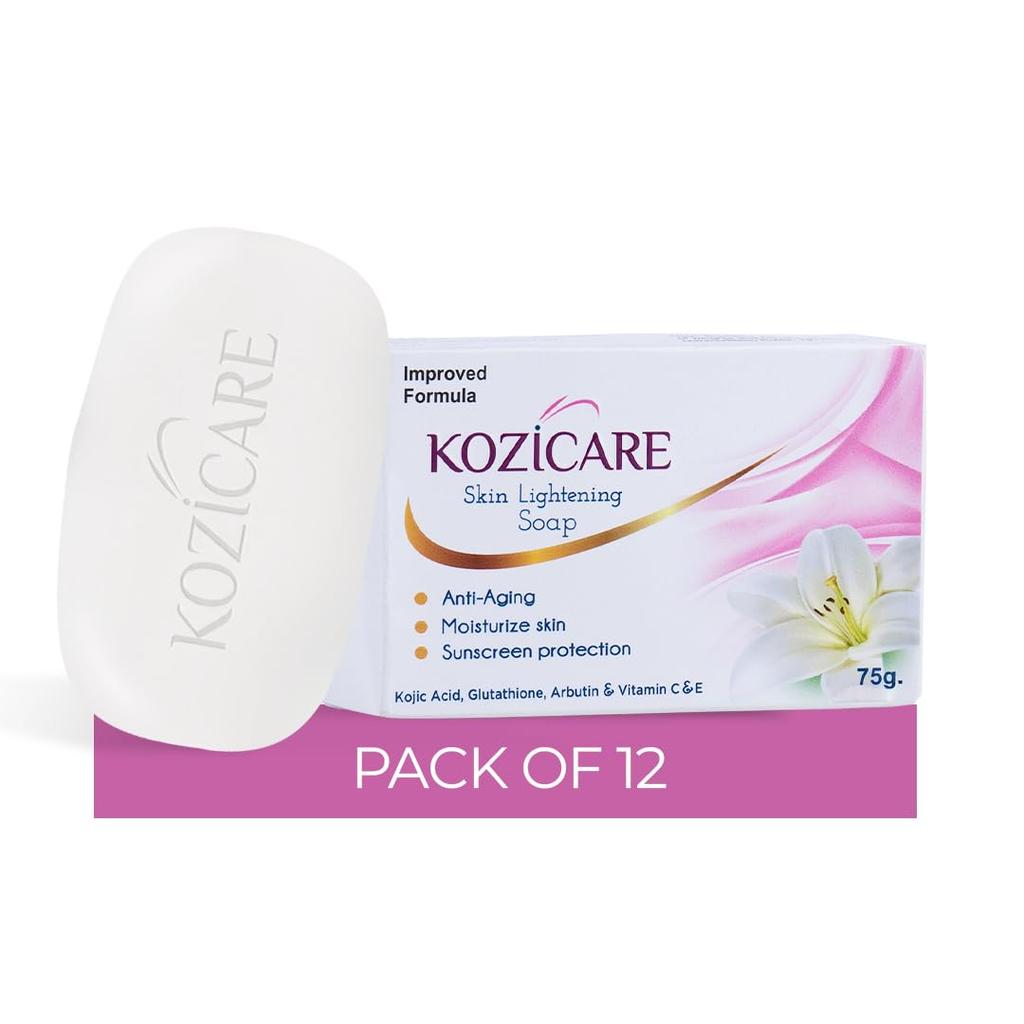 HealthVit Kozicare Skin Lightening Soap - Pack of 12 | Enriched with Kojic Acid & Vitamin C Sabun Soap | Anti-Aging & Sun Protection | Glowing Skin