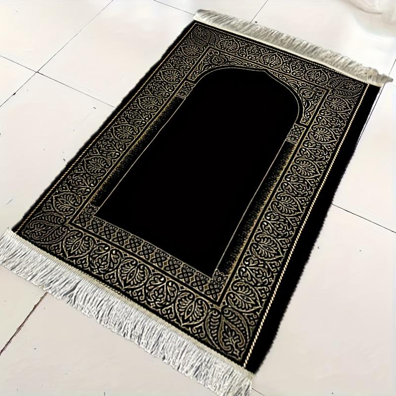 VIKAMA Black Gold Luxury Adult Prayer Mat Foldable Family Prayer Mat Portable Indoor/Outdoor Muslim Prayer Mat