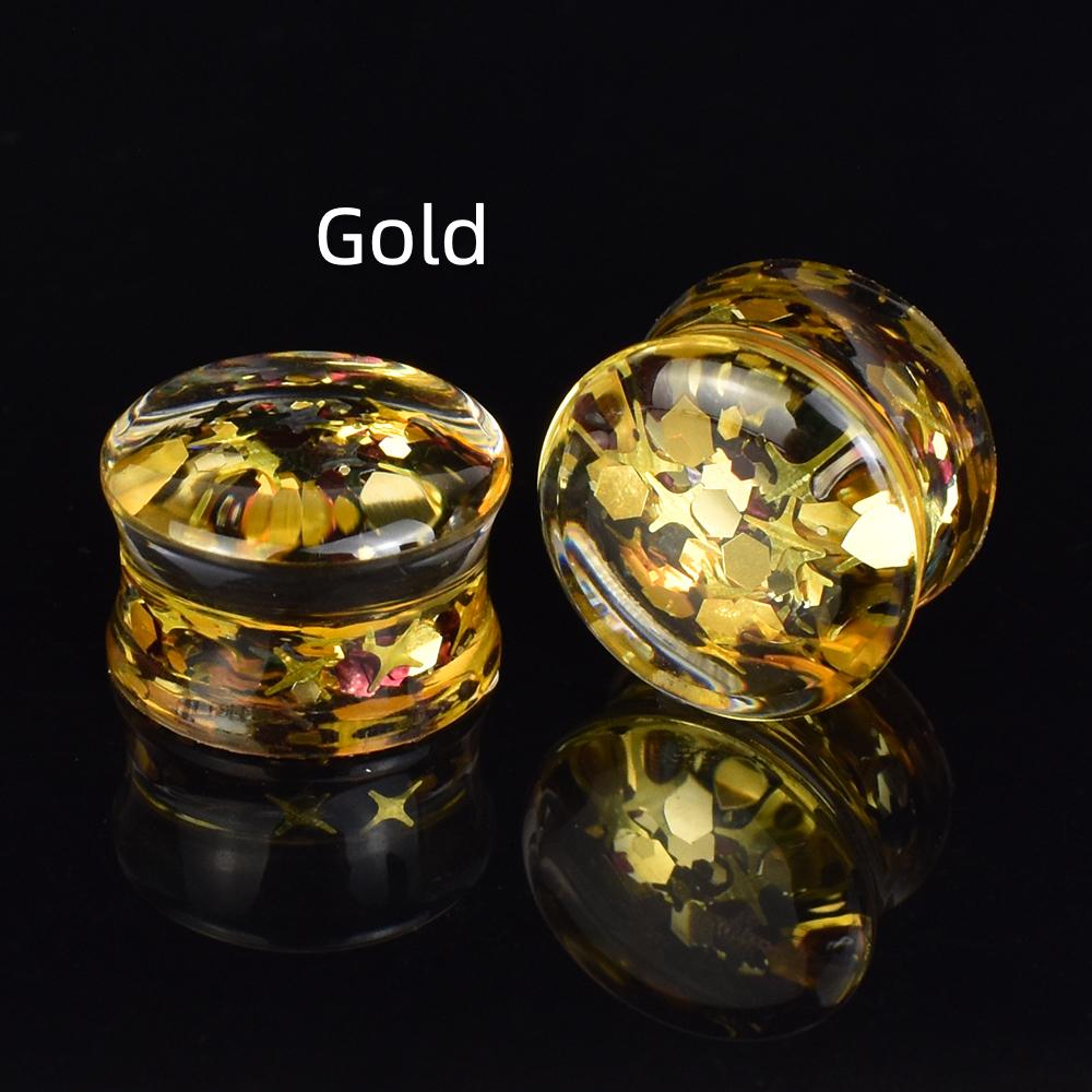 6–50 mm glitzernde Pailletten-Ohrstöpsel, Messgeräte und Tunnel, doppelt ausgestellter Stecker, Ohrdehner, Expander, Ohrpiercing-Schmuck