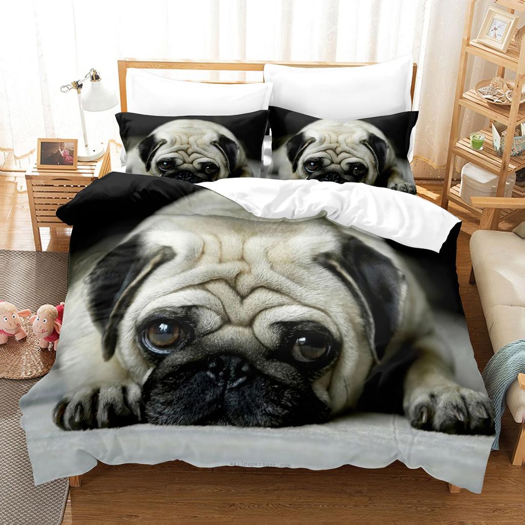 3D-Tier-Bettwäsche-Set, niedliche Katze oder Hund, Daunen-Bettbezug DE135 * 200, luxuriöser Bettbezug in voller Größe, weißer Jugend-Bettbezug