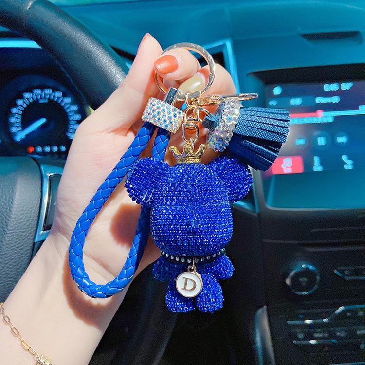 Car Studded Bear Key Chain Car Key Pendant Ladies Diamond Leather Rope Pendant Fashion Bag Pendant Online Celebrity Gift.