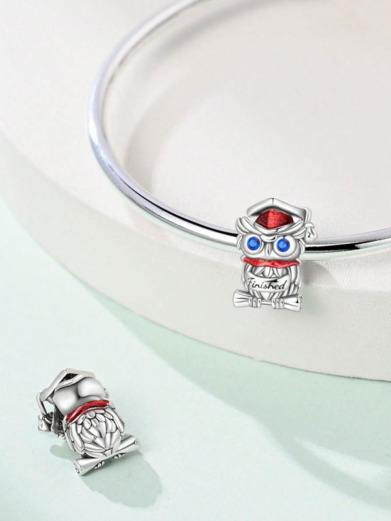 Charms Plata Graduation Cap With Owl And Bear Beads Copper Plated Fit Charms Original Bracelet For Jewelry Making Diy Charm