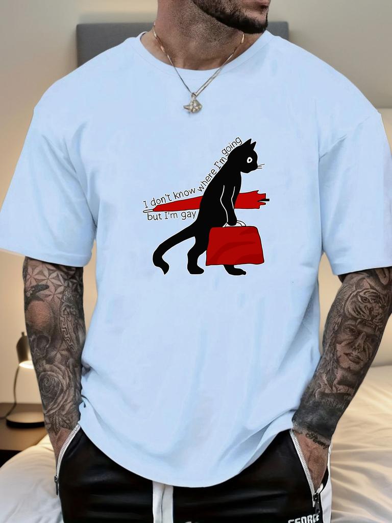 Mens Black Cat Quote Graphic T Shirt Summer Soft Comfort Fit Oversized Daily Wear Tee