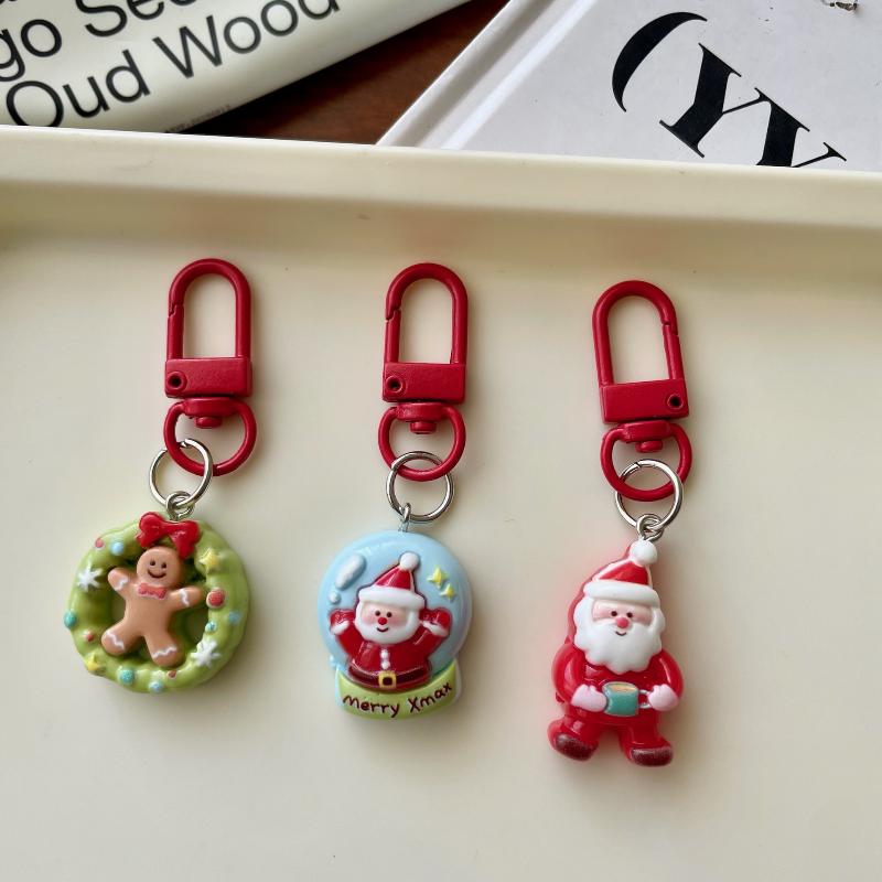 1/5Pcs Cartoon Elk Santa Claus Pendant Keychain Cute Resin Ornament for Student Backpack Christmas Party Small Gift Idea