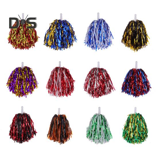 2Pcs Cheerleader Pom Poms Metallic Foil Cheerleader Pom Poms Hand Flowers with Handle for Sports Competitions Celebrations