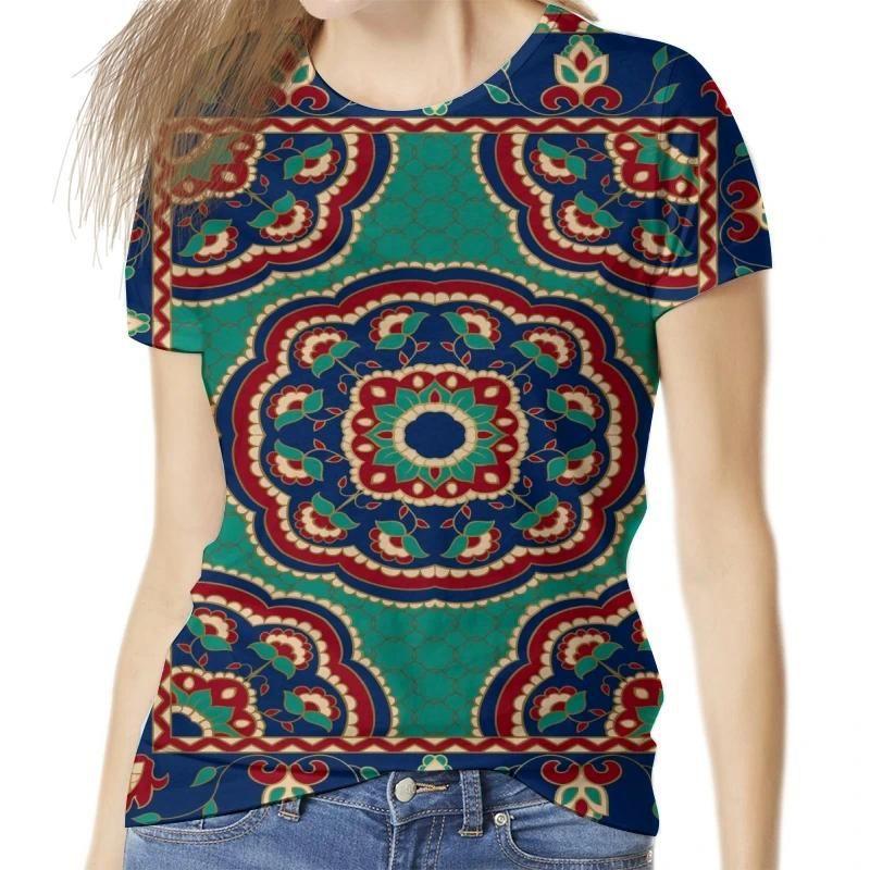 Summer Round Neck Vintage Floral Pattern 3D Print Top Fashionable Casual Short Sleeved Women's T-shirts