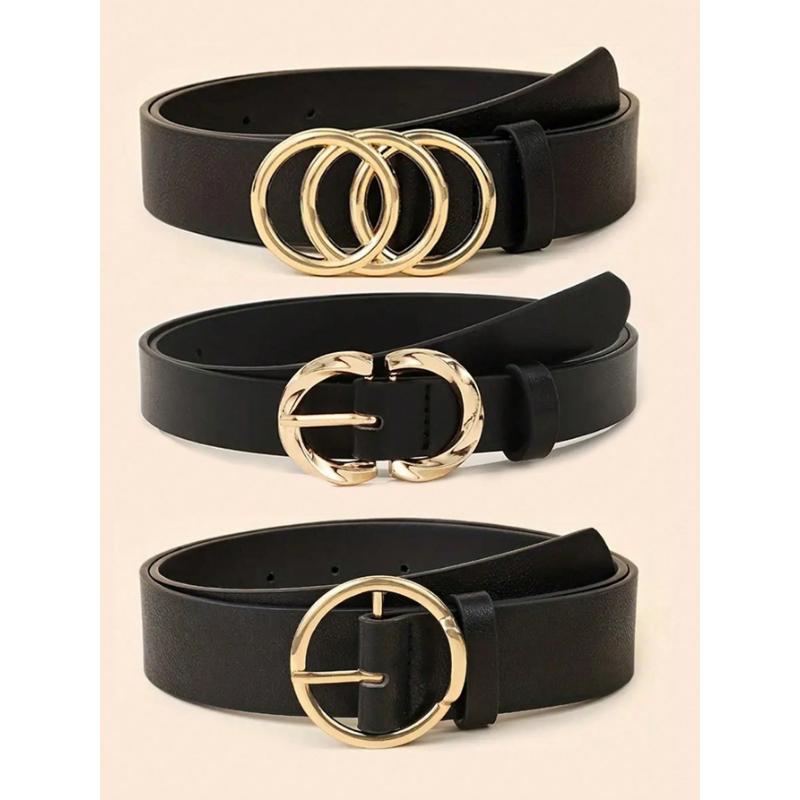 

3 шт. Женский простой модный универсальный поясной ремень, Классический ремень для брюк и платья, Дизайн с металлической пряжкой с одним кольцом, Однотонный элегантный пояс 3PCS