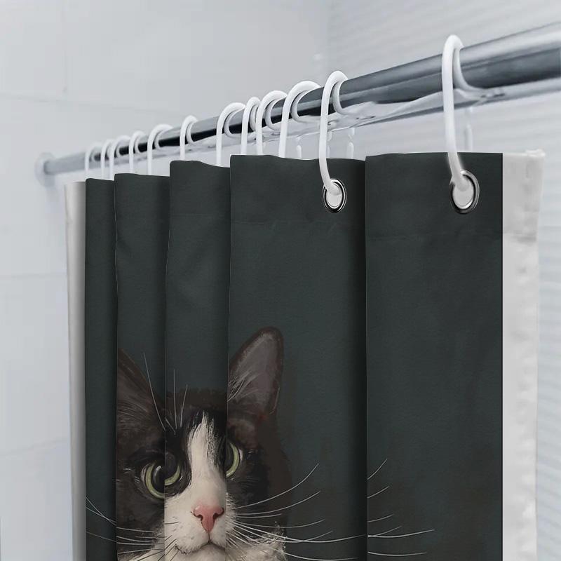 Cat Shower Curtain Cute Kitten Bathroom Decor Washable Waterproof Fabric Pet Lover Gift Home Decoration Artistic Pattern