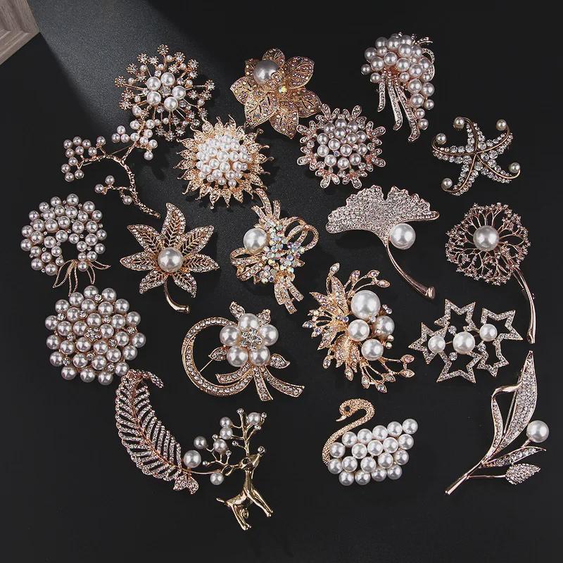 Lanhao Hot-Selling Pearl Swan Rhinestone Flower Brooch - Japanese & Korean Fashion Accessories for Women