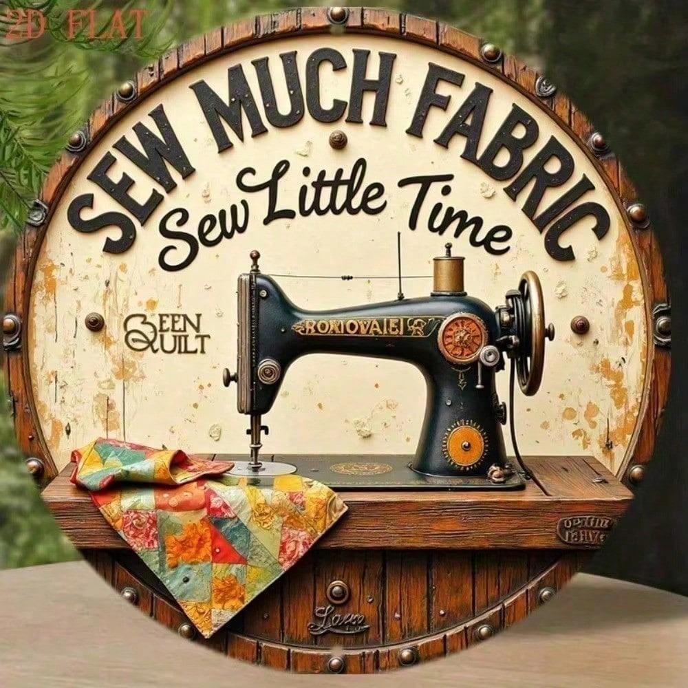 Vintage Metal Wall Sign Sew Much Time Rustic Home Decor Kitchen Living Room Farmhouse Plaque Indoor Outdoor Hanging