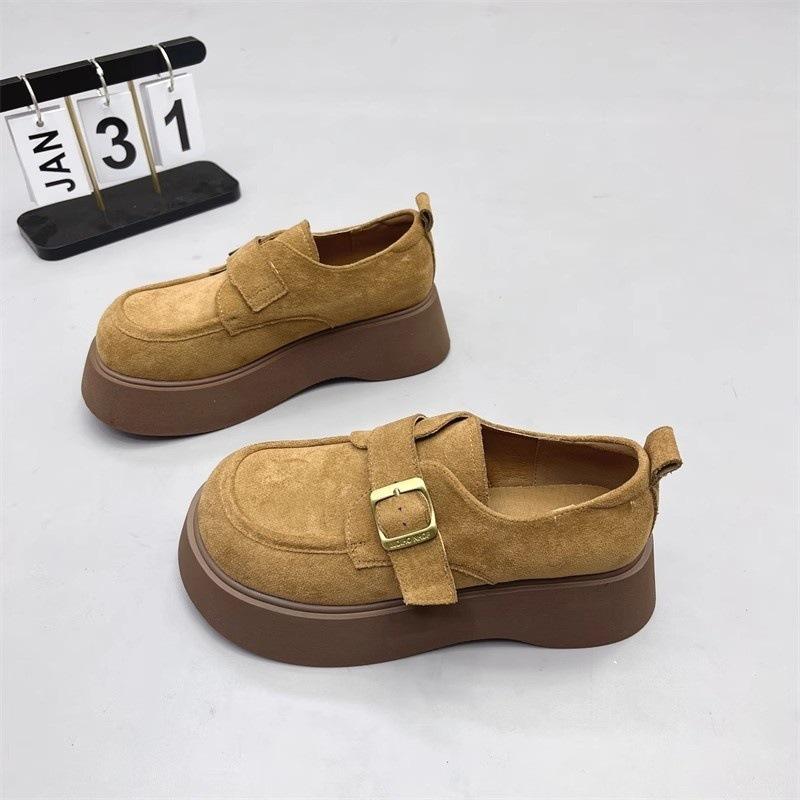 

Туфли Boken на платформе женские весна 2025 новые всеобъемлющие на мягкой подошве небольшие увеличивающие рост ретро одинарные туфли лоферы-маффины 40