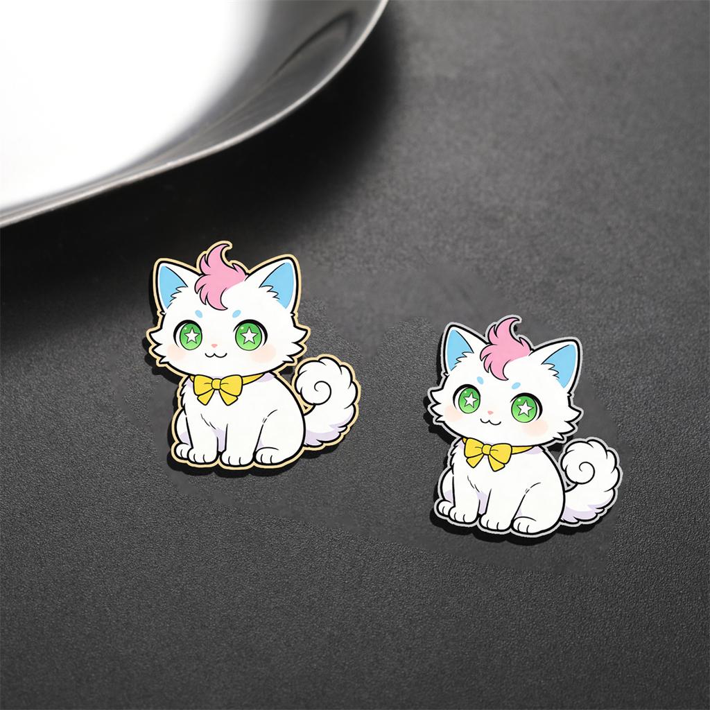 Cute Cat Brooches Stainless Steel Color Printed Kitten Pin for Women Men Kids Backpack DIY Jewelry Party Gift Wholesale