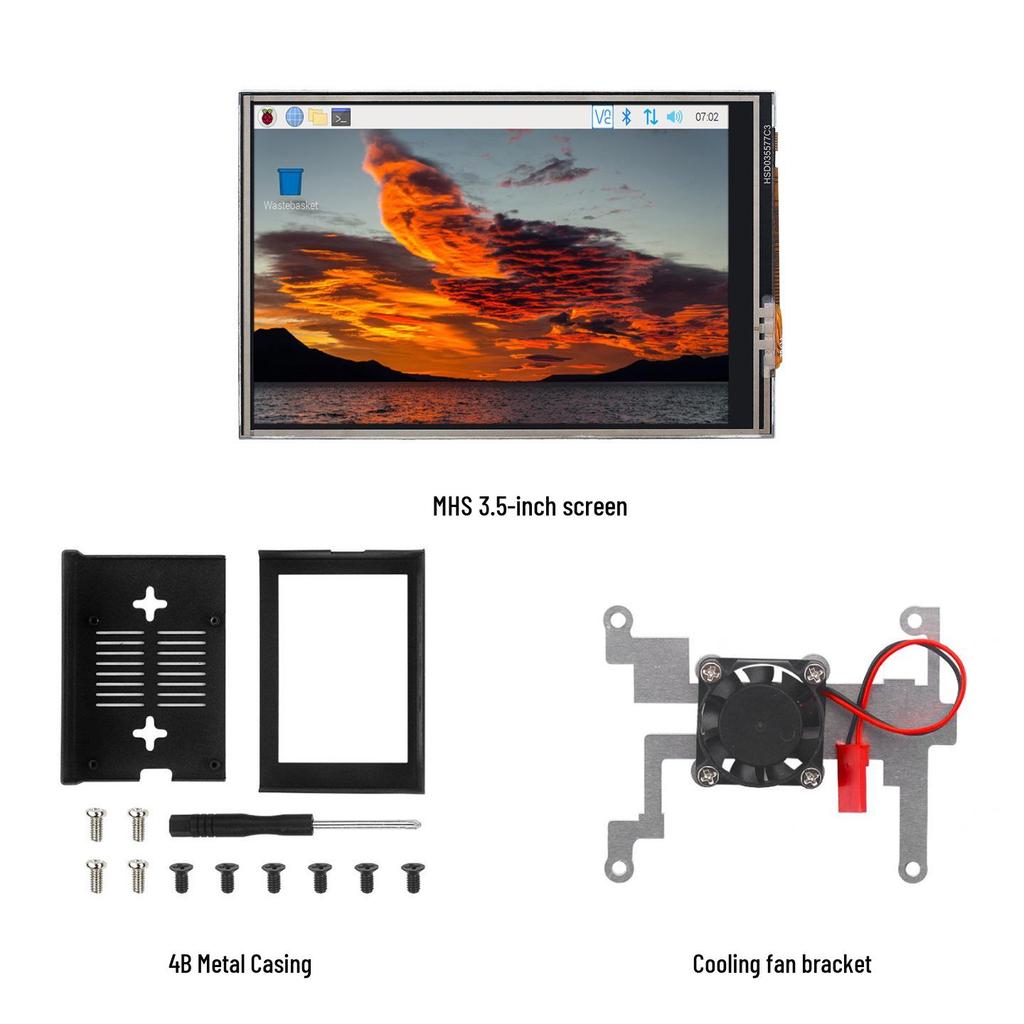 Raspberry Pi 5/4B 3,5" Touchscreen-Display 480x320 Auflösung mit GPIO, Halterung & Lüfter